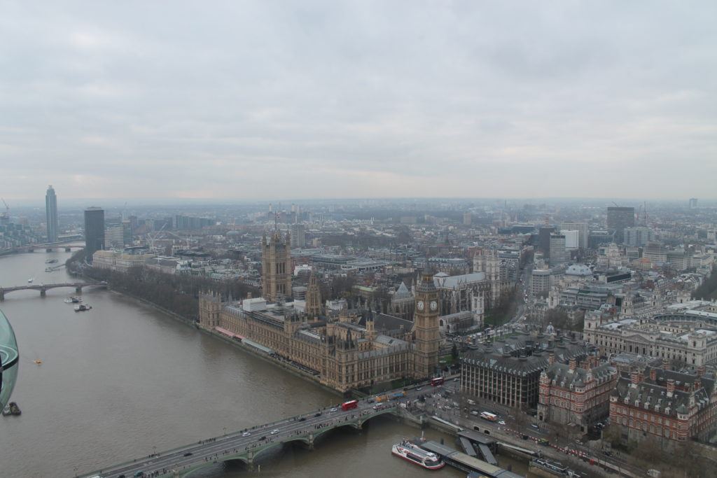 The Houses of Parliament and Big Ben. View from the London Eye.