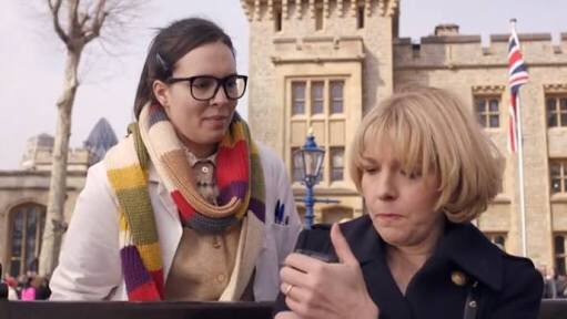 Kate Lethbridge Stewart (and Osgood) at her "office, otherwise known as The Tower of London"