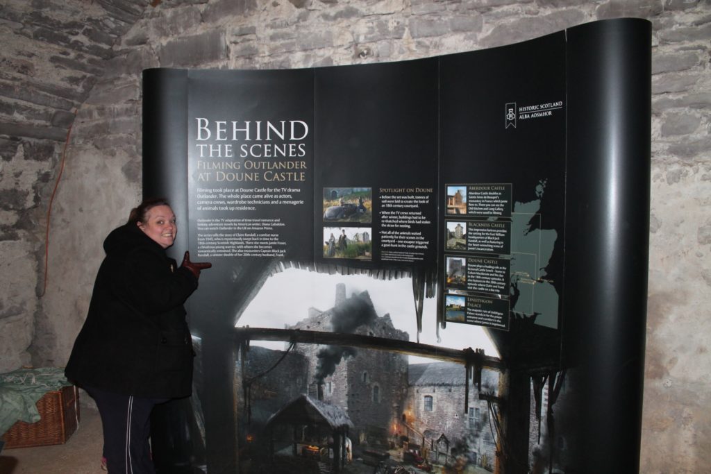 Outlander locations in Scotland - Behind the scenes banner in Castle Doune