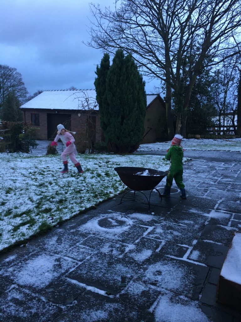 Kids playing in the what little snow we got. Nercwys, January 2017.