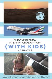 Click on this image to pin our post on Surviving Dubai International Airport with Kids