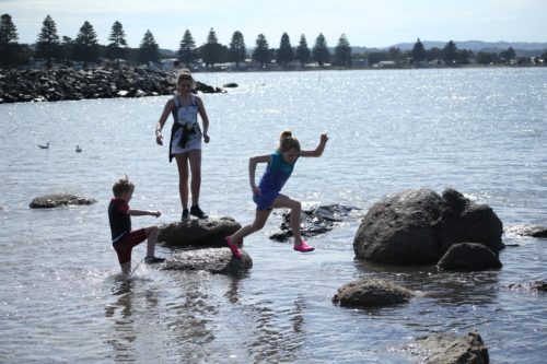 Rock jumping while crabbing At the Bluff, Victor Harbor, South Australia