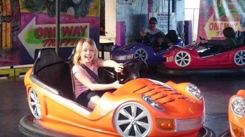 ArgeyDaughter on the dodgem cars at the Victor Harbor Side Shows